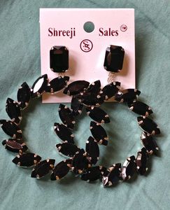 Black Crystal Hoop Drop Earrings