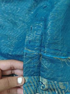 Blue Zari Chanderi Silk Saree+ Blouse Piece