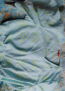 Blue Floral Printed Flared Sleeved Crop Top Size S