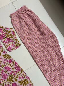 Pink Floral Print Kurta Set