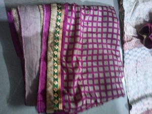 Pink Checked Saree