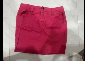 Pink Denim Short Skirt