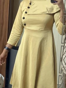 Mustard Yellow A-Line Dress with Button Detailing
