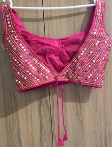 Pink Mirror Work Blouse
