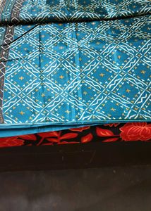Teal &amp; White Printed Fabric