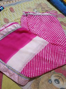Pink Striped Saree With Blouse 38 Inch