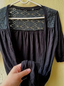 Lace Detail Black Cardigan