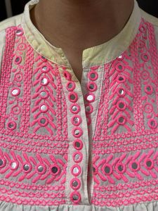 Embroidered White ombre Dress