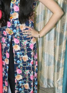 Printed Front Slit Dress With Palazzo