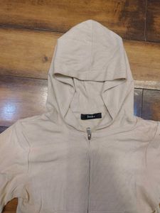 Beige Zip-Up Hoodie
