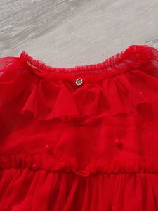 Red Tulle Long Sleeve Top
