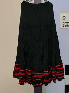 Black Tiered Maxi Skirt w/ Red Trim