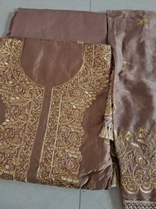 Brown 3pc Unstitched Set