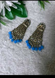 Blue Flower &amp; Bead Dangle Earrings