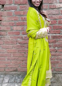 Olive Green Women Designer Kurta, Dupata &amp; Bottom