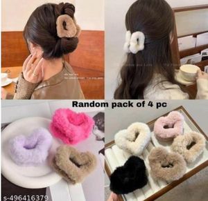 Fuzzy Heart Hair Clips (4-pc)