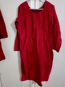 Embroidered Red Palazzo Suit Set