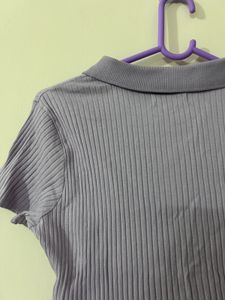 Lilac Ribbed Polo Top size m