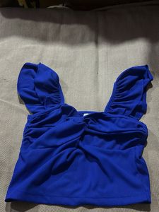 Blue Ruffle Crop Top
