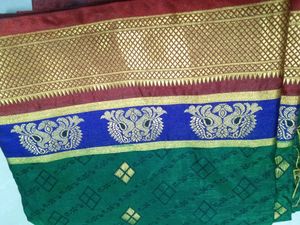 Green Saree One Time Used With Padded Blause