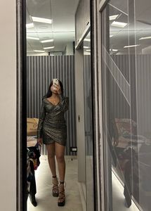 Party Shimmer Dress With V Neck &amp; Full Sleeve