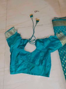 Festive Wear Sea Green Shalu Saree With Blouse
