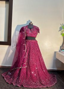 💖 Pink &amp; Burgundy Full Mirror Work Lehenga – For