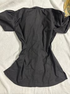 Black Embroidered Puff Sleeve Top