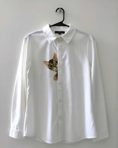 Cute Cat Print White Shirt