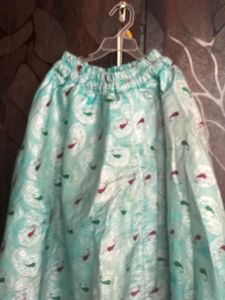 Green Silver Shaded Ghagra For 4-5 Years Girls.