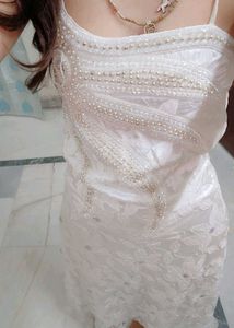 Elegant White Pearl Embellished Dress
