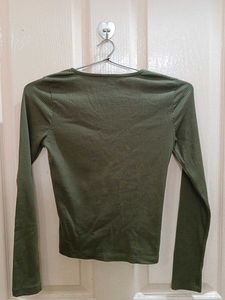 Olive Green Ruched Long Sleeve Top