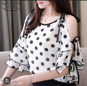 Polka Dot Cold Shoulder Top