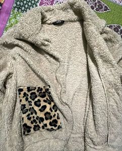 Fuzzy Leopard Trim Jacket