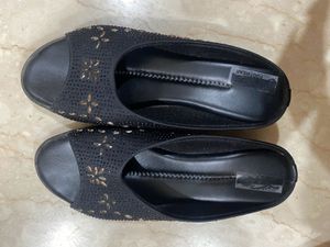 Black Open Toe & Back Wedge Heels