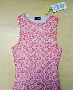 Pink Heart Print Tank Top