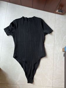 Black Textured Bodysuit Top