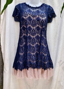I. Navy Lace Mini Dress