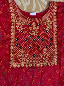 Red &amp; Gold Embroidered Kurti