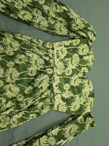 ZARA Floral Green Off Shoulder Maxi Dress pockets
