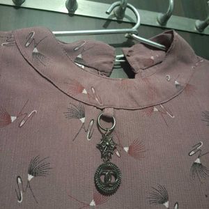 Mauve Print Top with Bell Sleeves