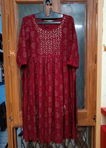 Red Paisley Print Naira Cut Kurti