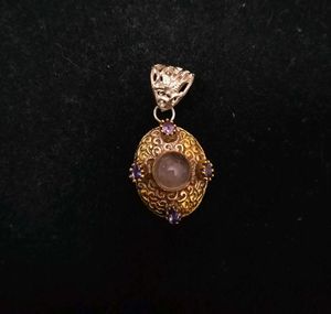 Gold Tone & Rose Quartz Stone Victorian Pendent