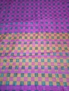 Elegant Pink &amp; Orange Checked Kanjivaram Silk Sare