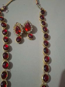 Red Long Necklace With Earing