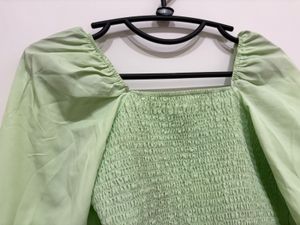 Mint Green Puff Sleeve Corset-Style Top