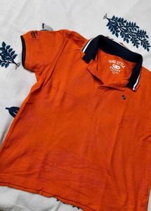Women Orange Cotton Casual Polo Tshirt