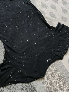 Women Black Printed Cotton Mix Tshirt