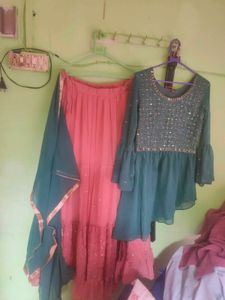 Teal &amp; Coral Embellished Outfit