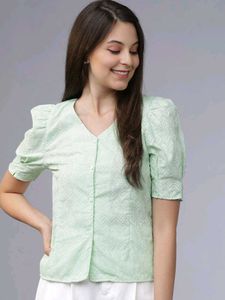 Mint Green Puff Sleeve Top (Size S/M)